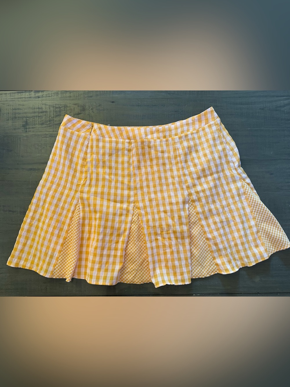 FOREVER 21+ Yellow White Gingham Pleated Short Mini Skirt 1X Plus NOWT